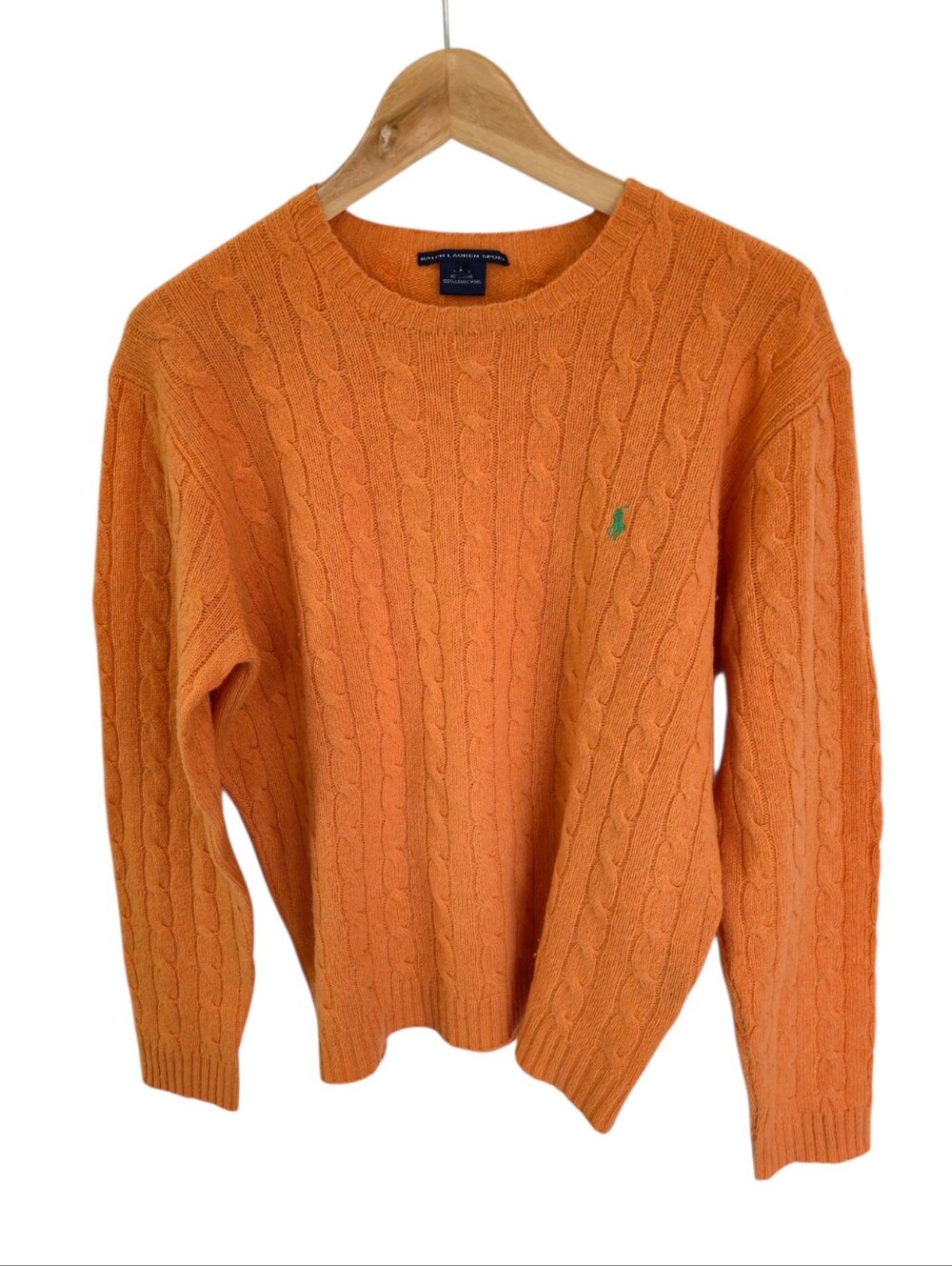 Ralph Lauren Sport 100% Lambswool  Crewneck Sweater Orange Hongkong Size Large